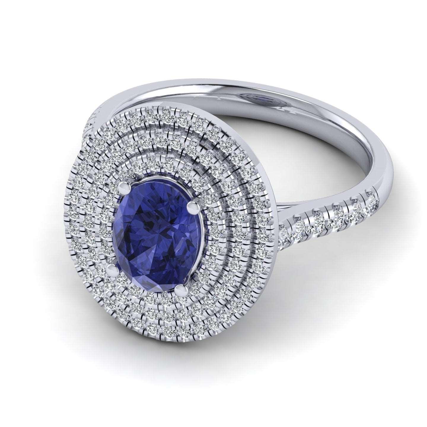 Best Deal..! Triple Halo Tanzanite Oval & Diamonds Engagement Ring - 2.10 Carat - Image 3