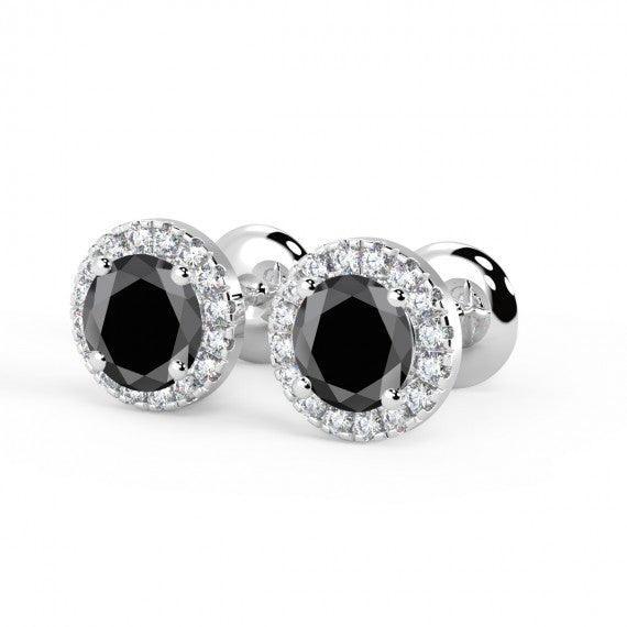 Black & White Diamond Halo Set Earrings, 9k White Gold - Image 3