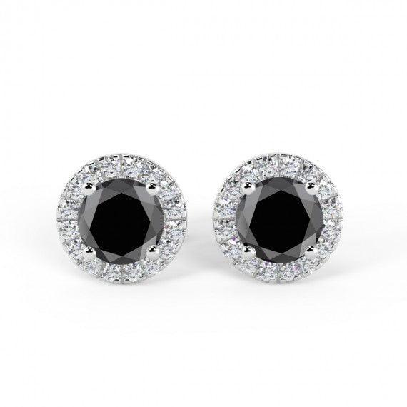 Black & White Diamond Halo Set Earrings, 9k White Gold - Image 4