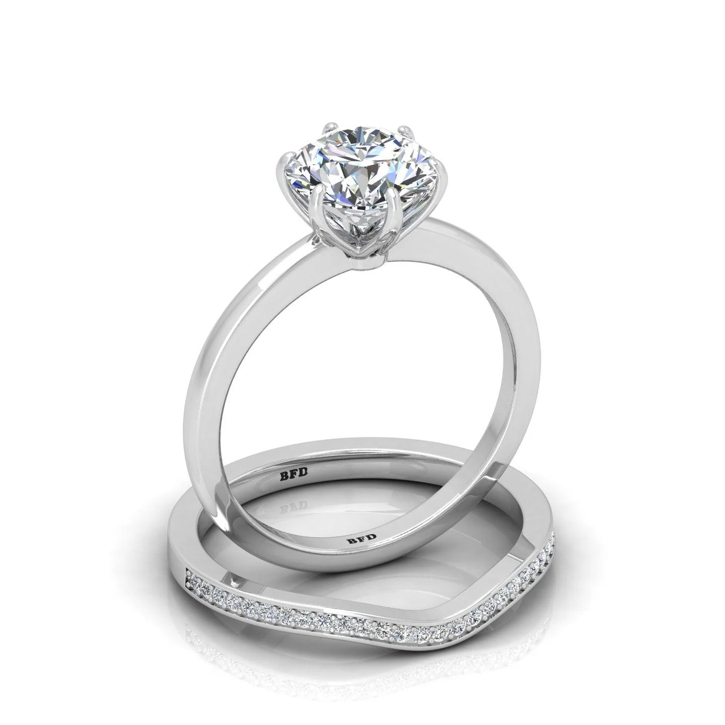 Certified 6 Claw Round Diamond Solitaire Ring With Matching Band - Image 9