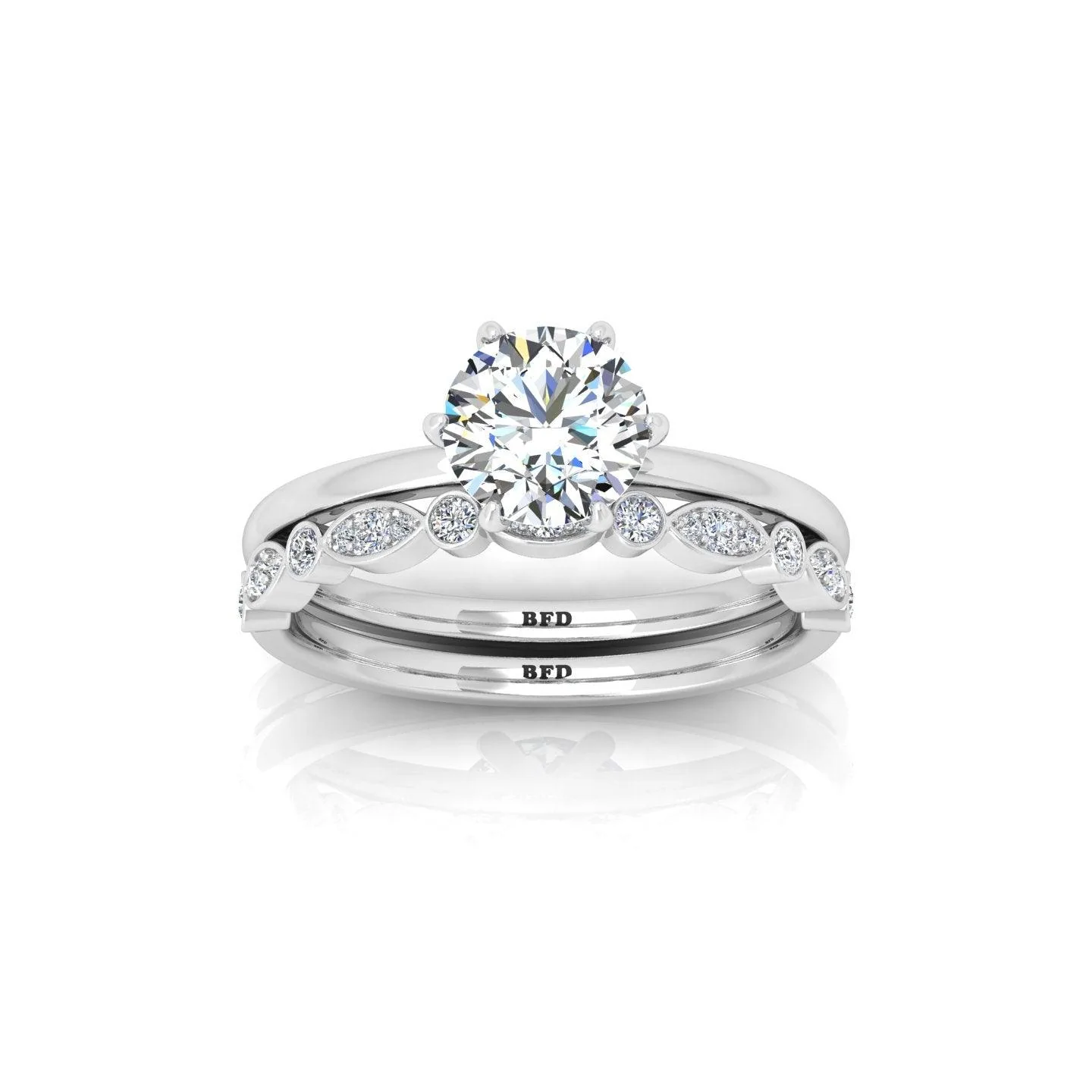 Certified 6 Claw Round Diamond Solitaire Ring With Matching Band - Image 4
