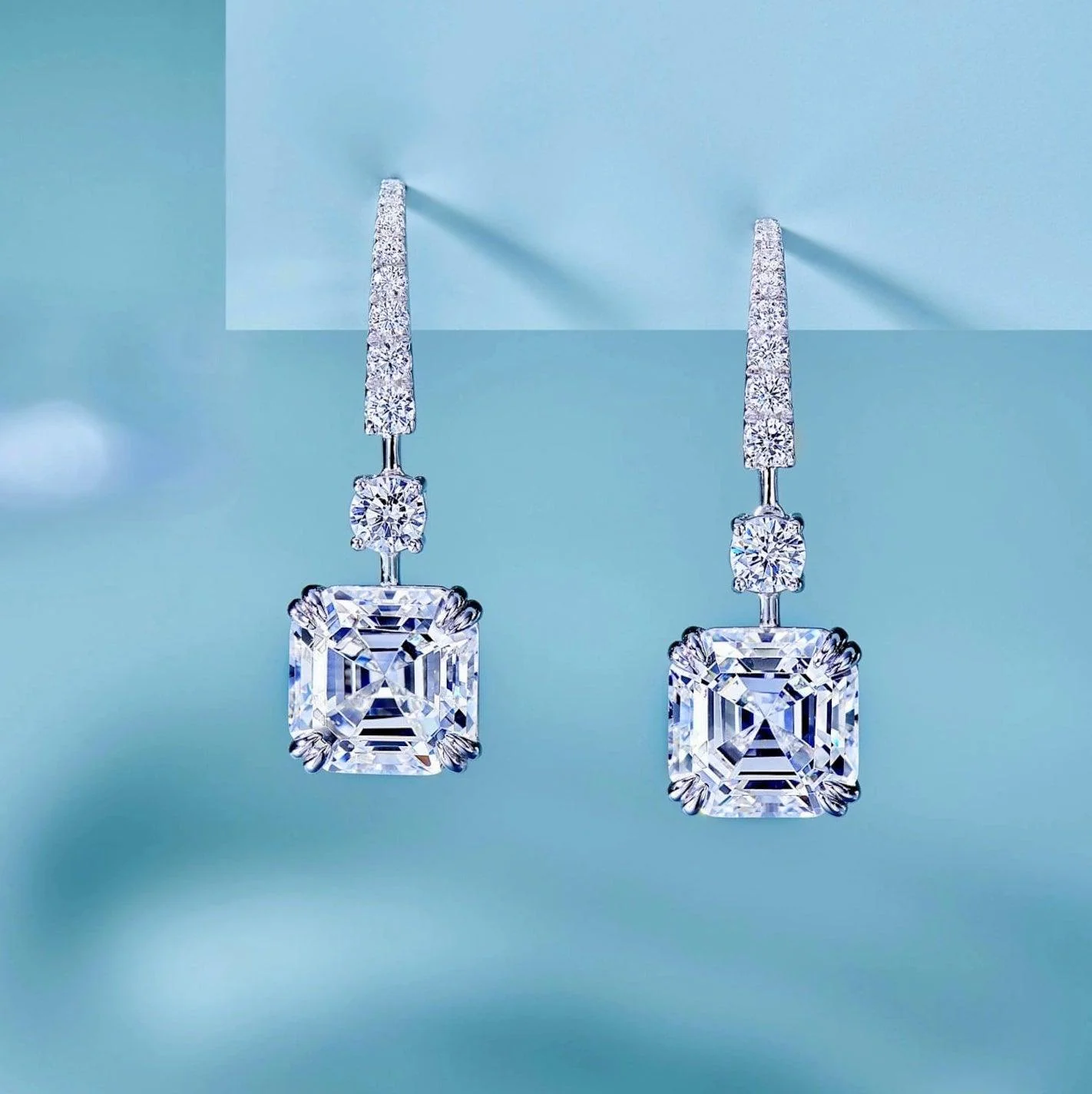 Certified 4.00 Carat D/VS Asscher Lab Diamond Dangle Drop Earrings in 18k White Gold - Image 9