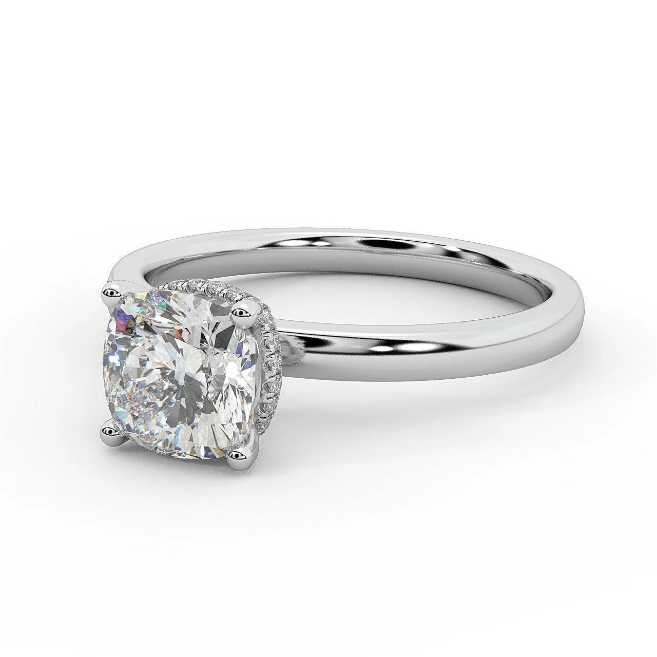Certified Cushion Diamond Hidden Halo Engagement Ring - Image 5