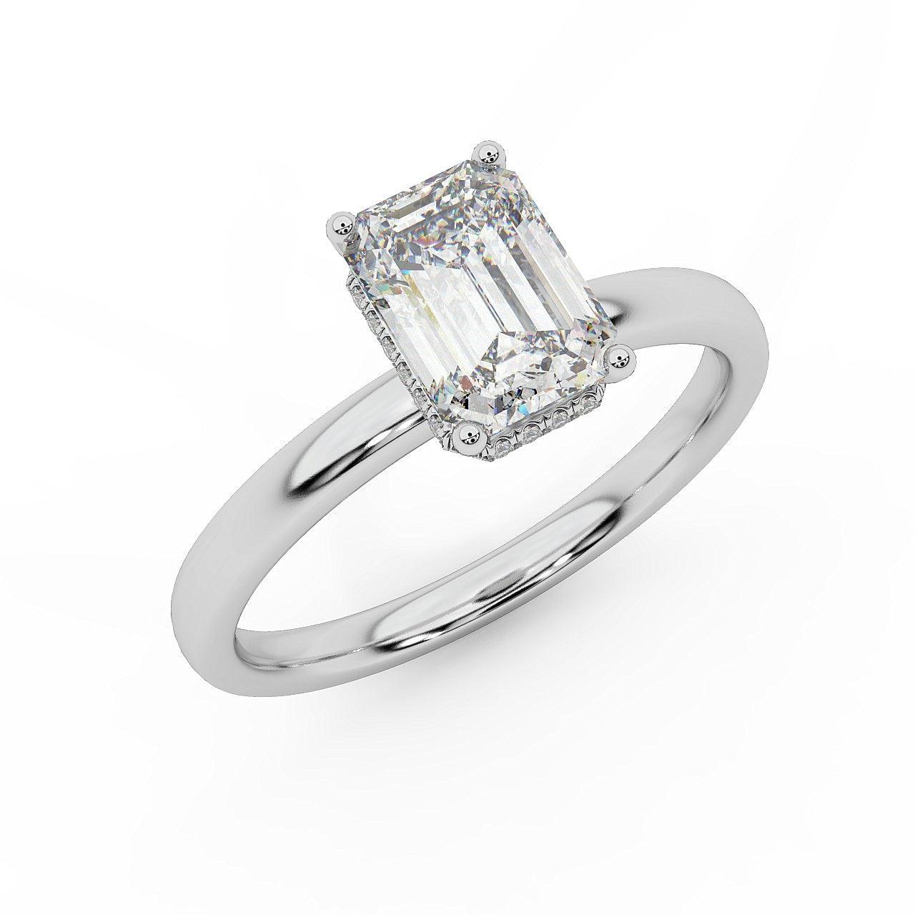 Certified Emerald Diamond Hidden Halo Engagement Ring - Image 4