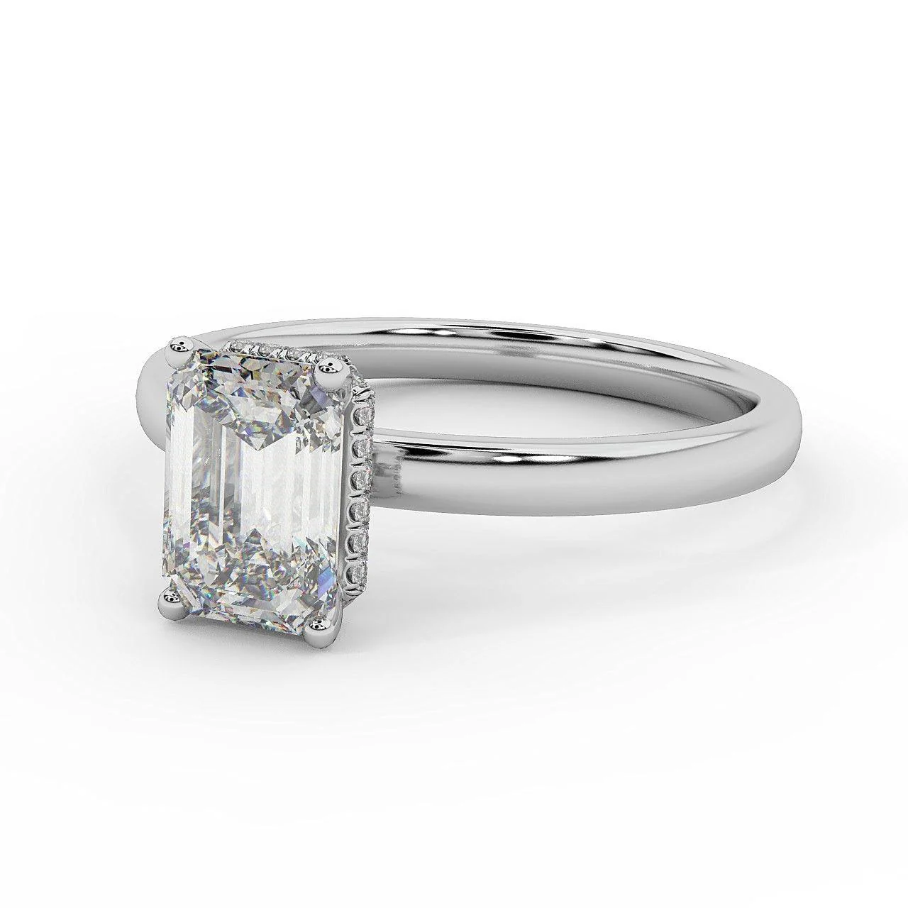 Certified Emerald Diamond Hidden Halo Engagement Ring - Image 5