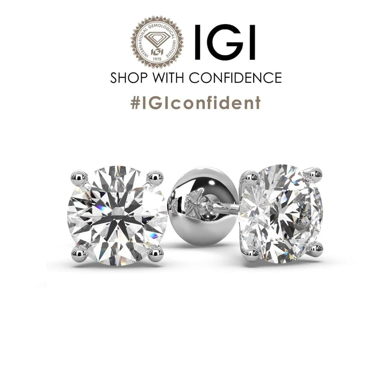 2.00ct Lab Grown Round Diamond Martini Stud Earrings – 18k White Gold (Certified)
