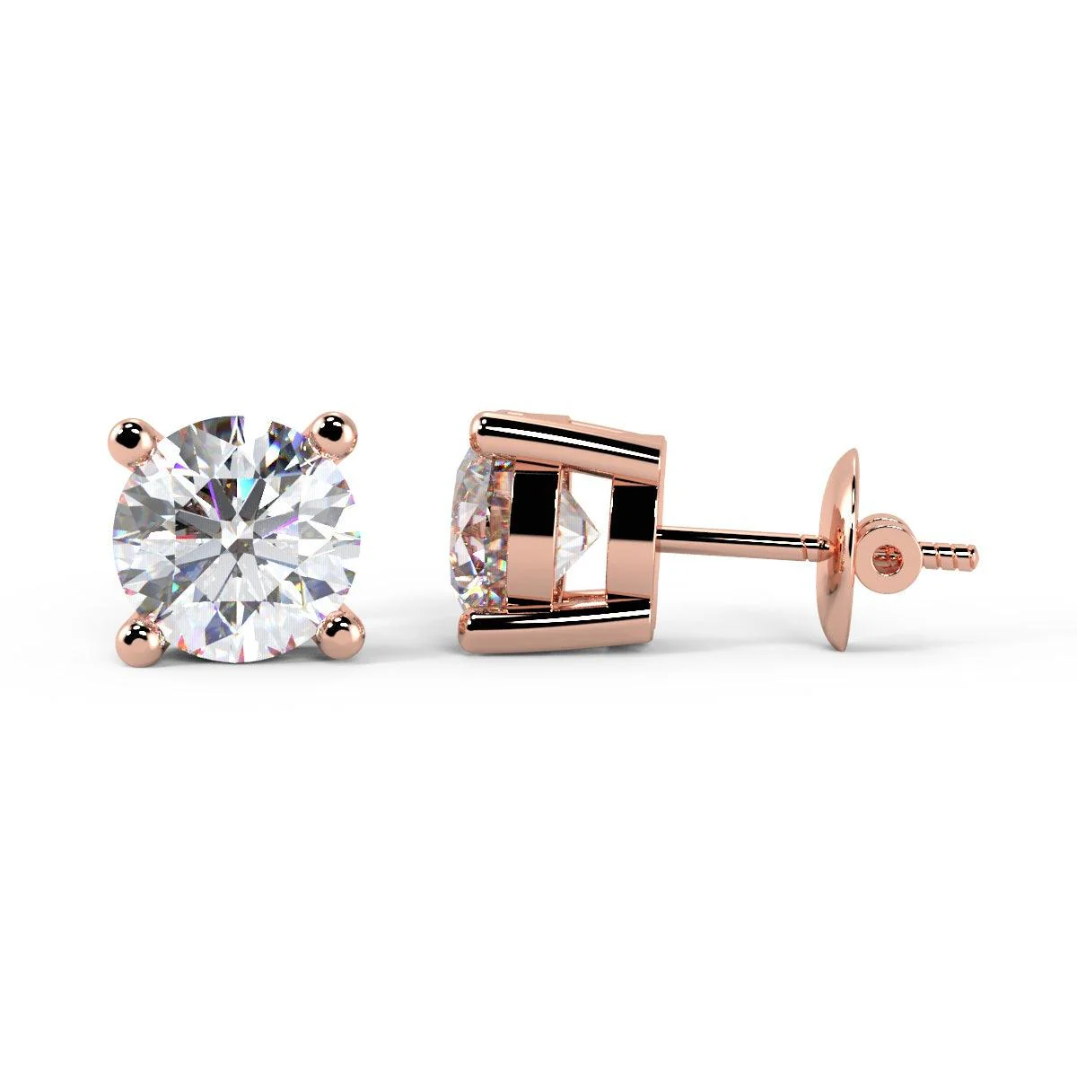 IGI Certified Round lab Diamond Stud Earrings in 18k Rose Gold 2ct-4ct E/VS - Image 2