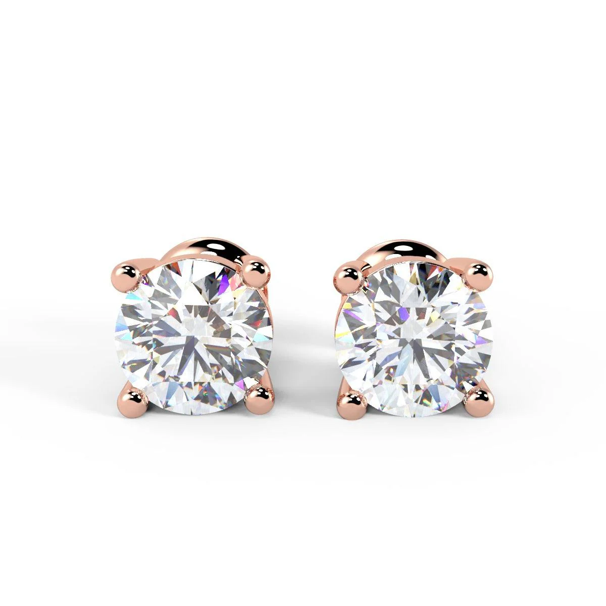 IGI Certified Round lab Diamond Stud Earrings in 18k Rose Gold 2ct-4ct E/VS - Image 3