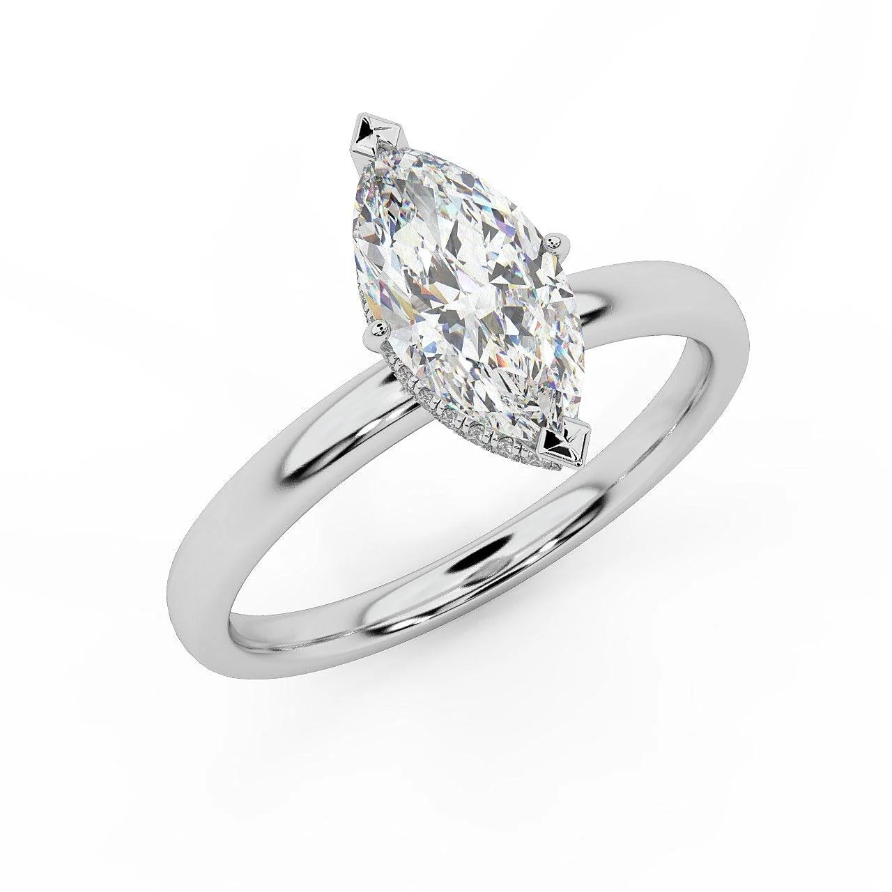 Certified Marquise Diamond Hidden Halo Engagement Ring - Image 4