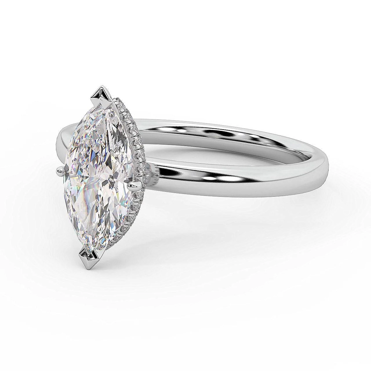 Certified Marquise Diamond Hidden Halo Engagement Ring - Image 5
