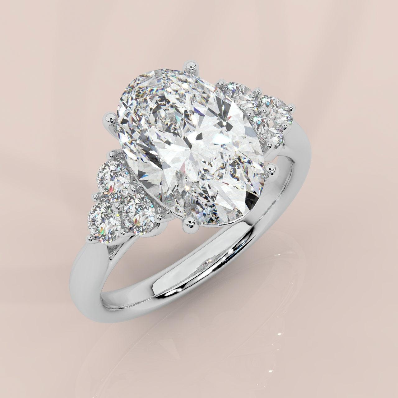 IGI Certified 4.50ct Oval and Round Diamond Engagement Ring in Platinum - Image 4