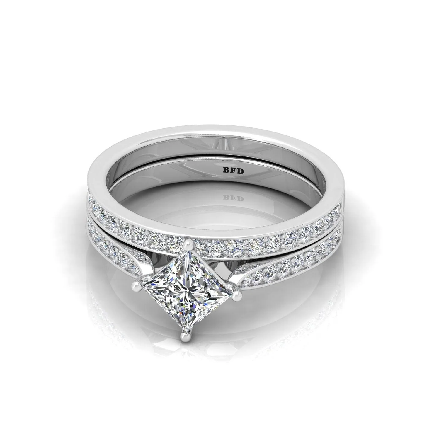 Certified Princess Diamond Engagement Ring With Diamond Matching Band 1.50Carat - Image 8
