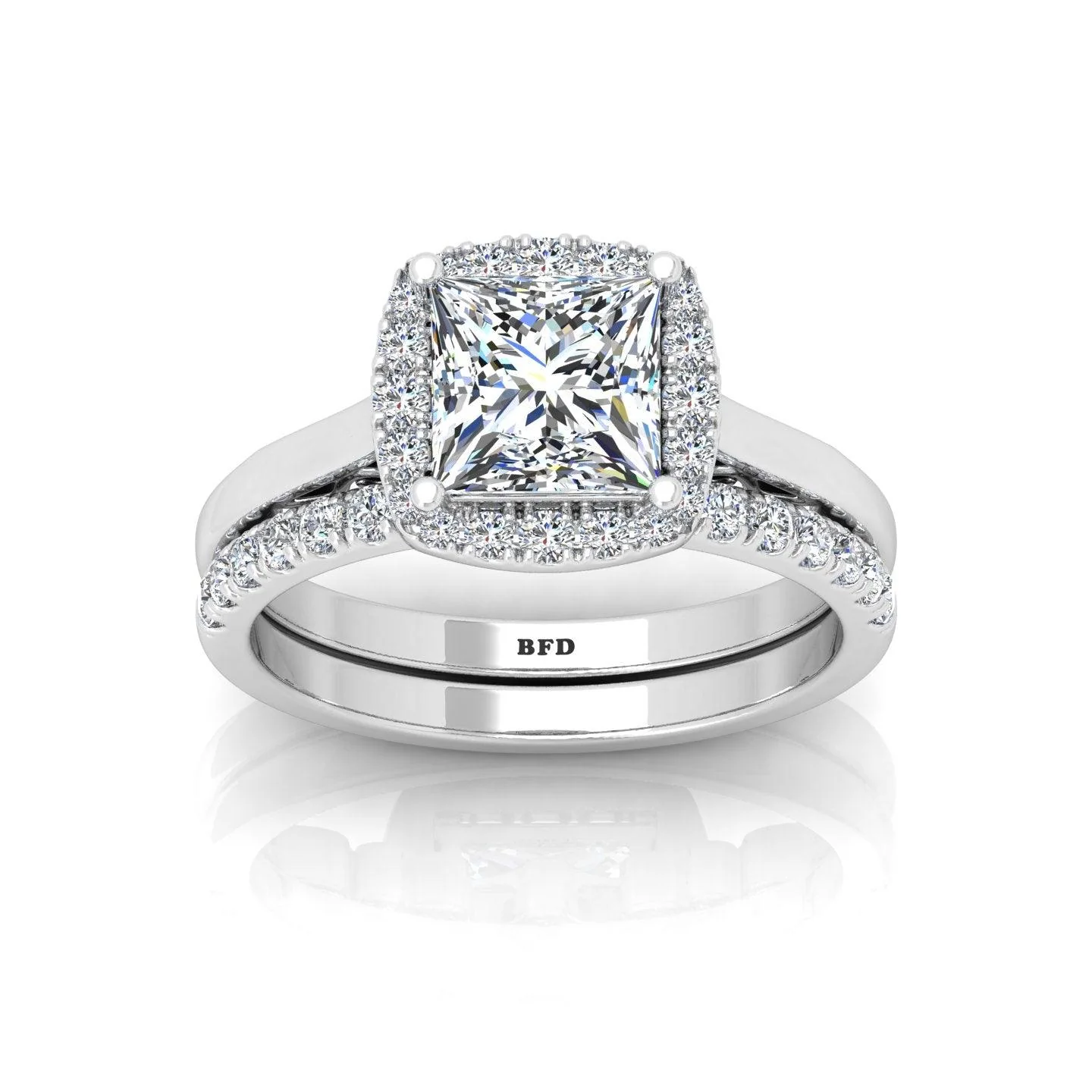 Certified Princess Diamond Halo Engagement Ring With Diamond Matching Band 1.50Carat - Image 4