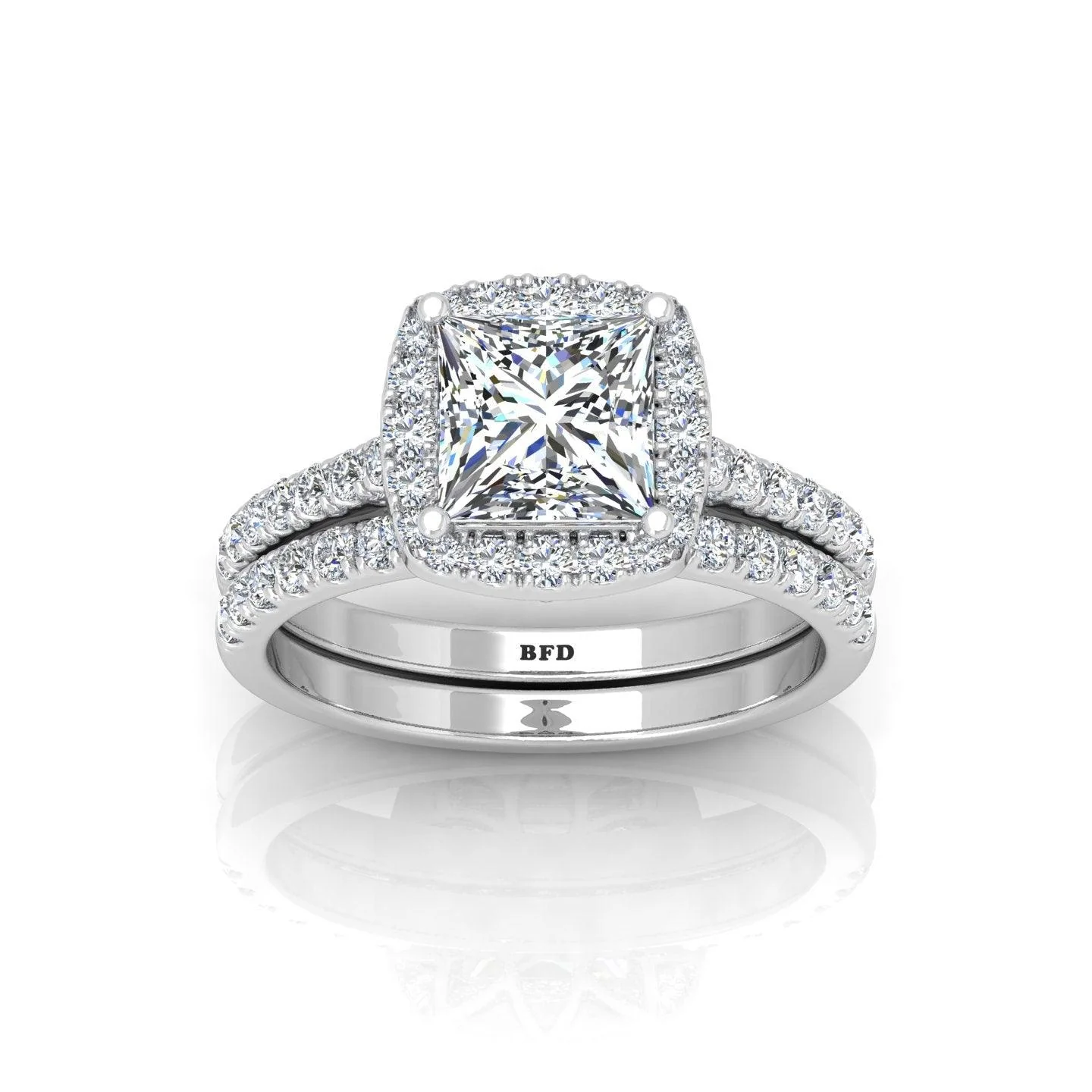 Certified Princess Diamond Halo Engagement Ring With Matching Band 2.00Carat - Image 3