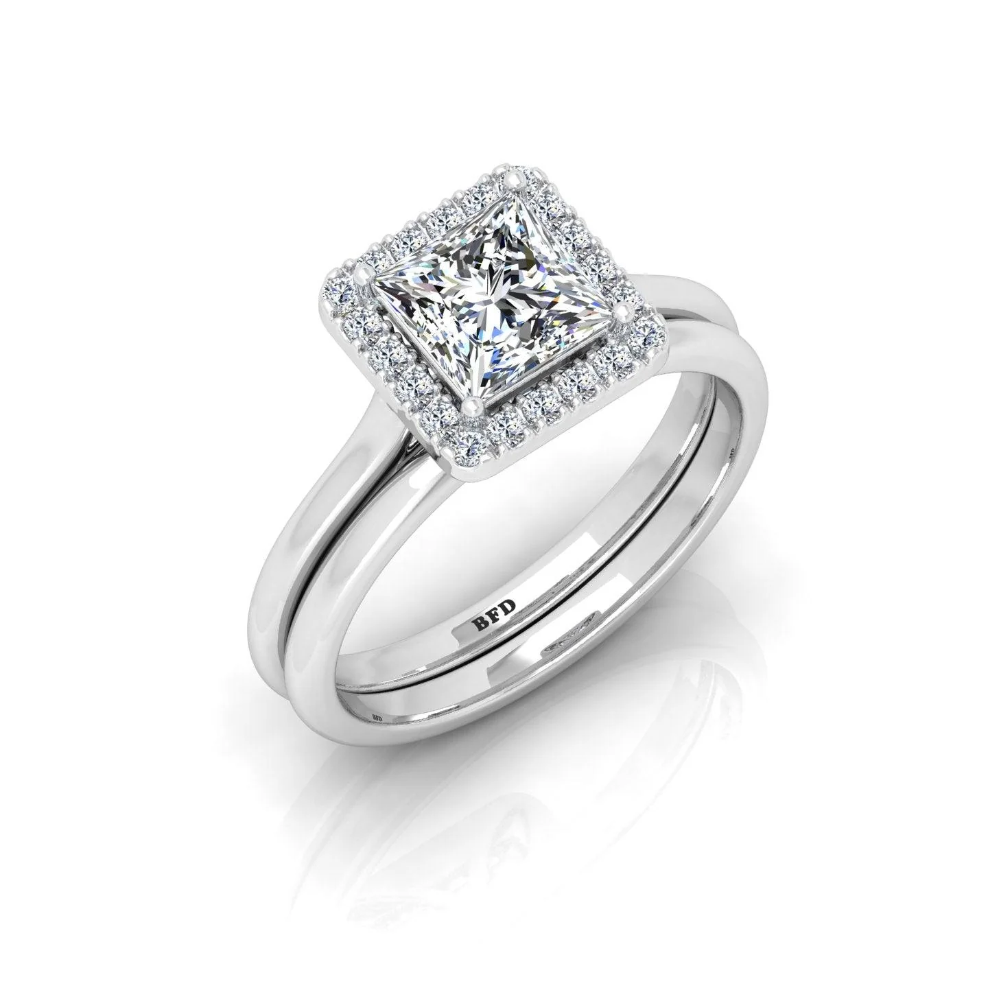 Certified Princess Diamond Halo Engagement Ring With Matching Band 1.20Carat