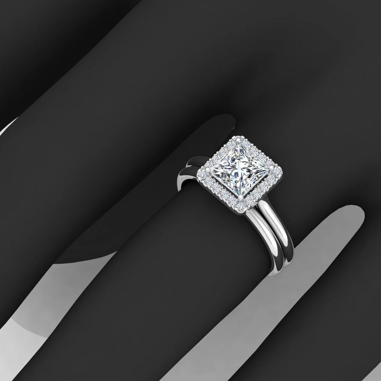 Certified Princess Diamond Halo Engagement Ring With Matching Band 1.20Carat - Image 2
