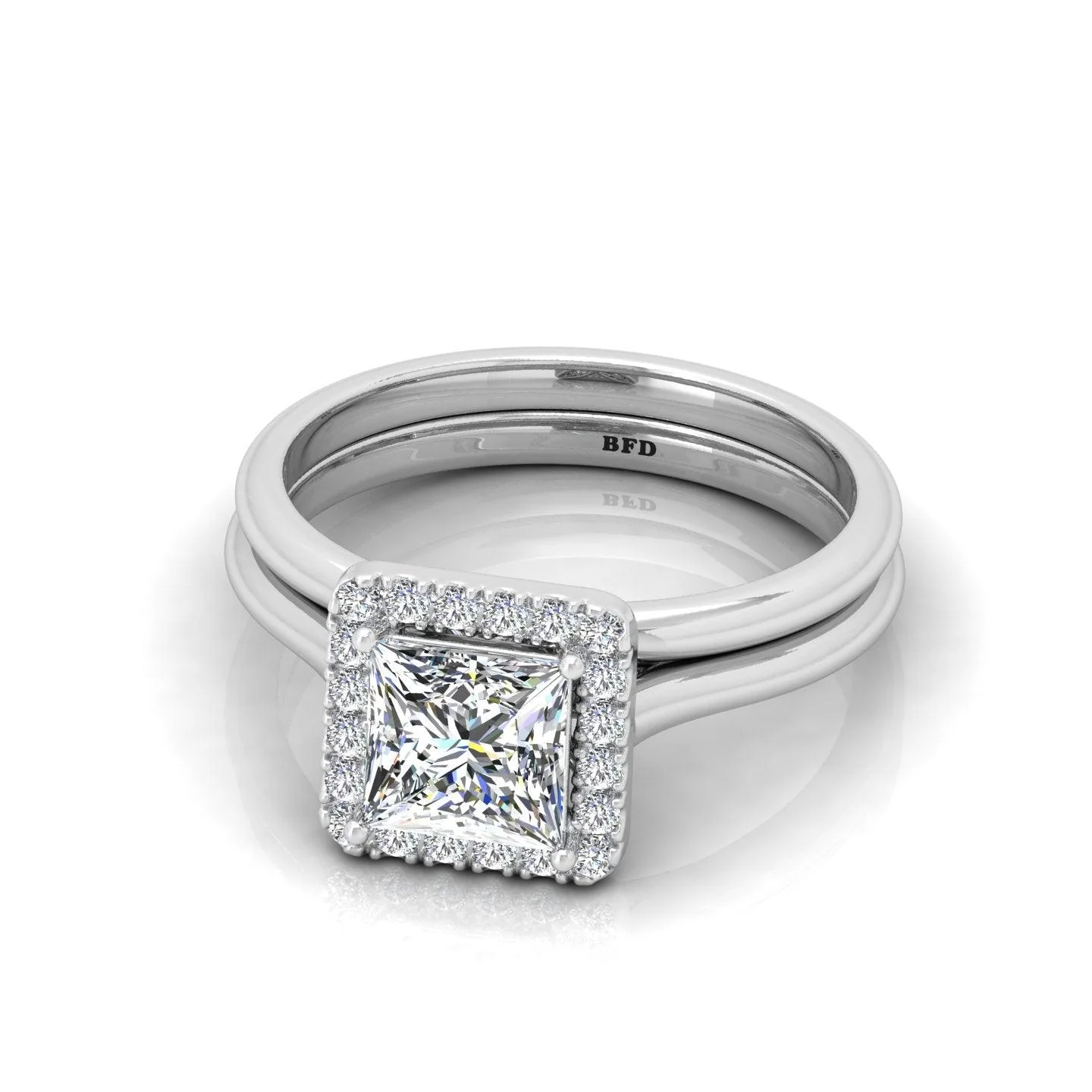 Certified Princess Diamond Halo Engagement Ring With Matching Band 1.20Carat - Image 7