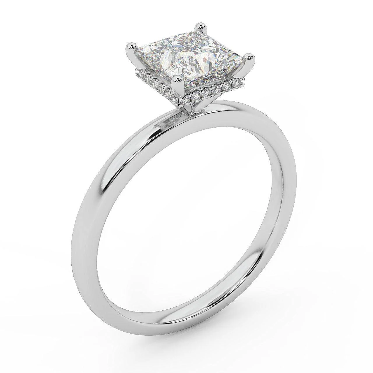 Certified Princess Diamond Hidden Halo Engagement Ring - Image 2