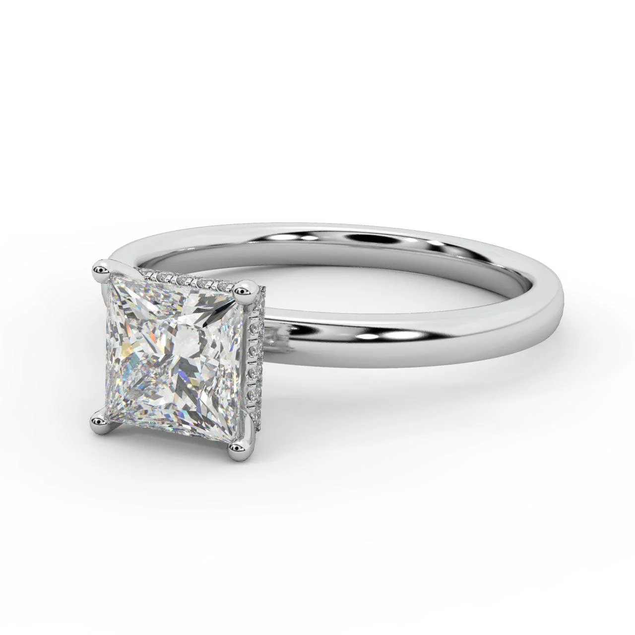 Certified Princess Diamond Hidden Halo Engagement Ring - Image 4