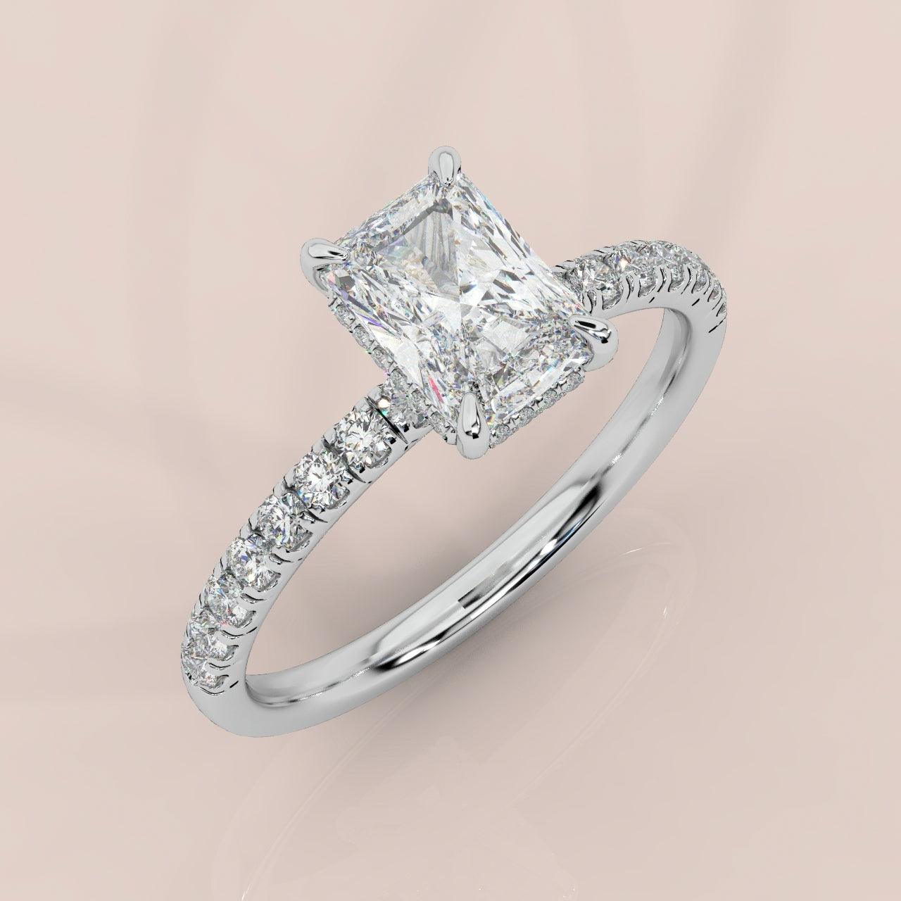 IGI Certified D/VVS 2.50CT Radiant Diamond Hidden Halo Engagement Ring Platinum - Image 4