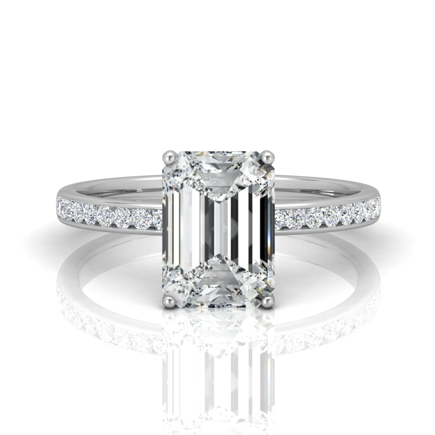 Channel Set Emerald Diamond Engagement Ring - Image 14