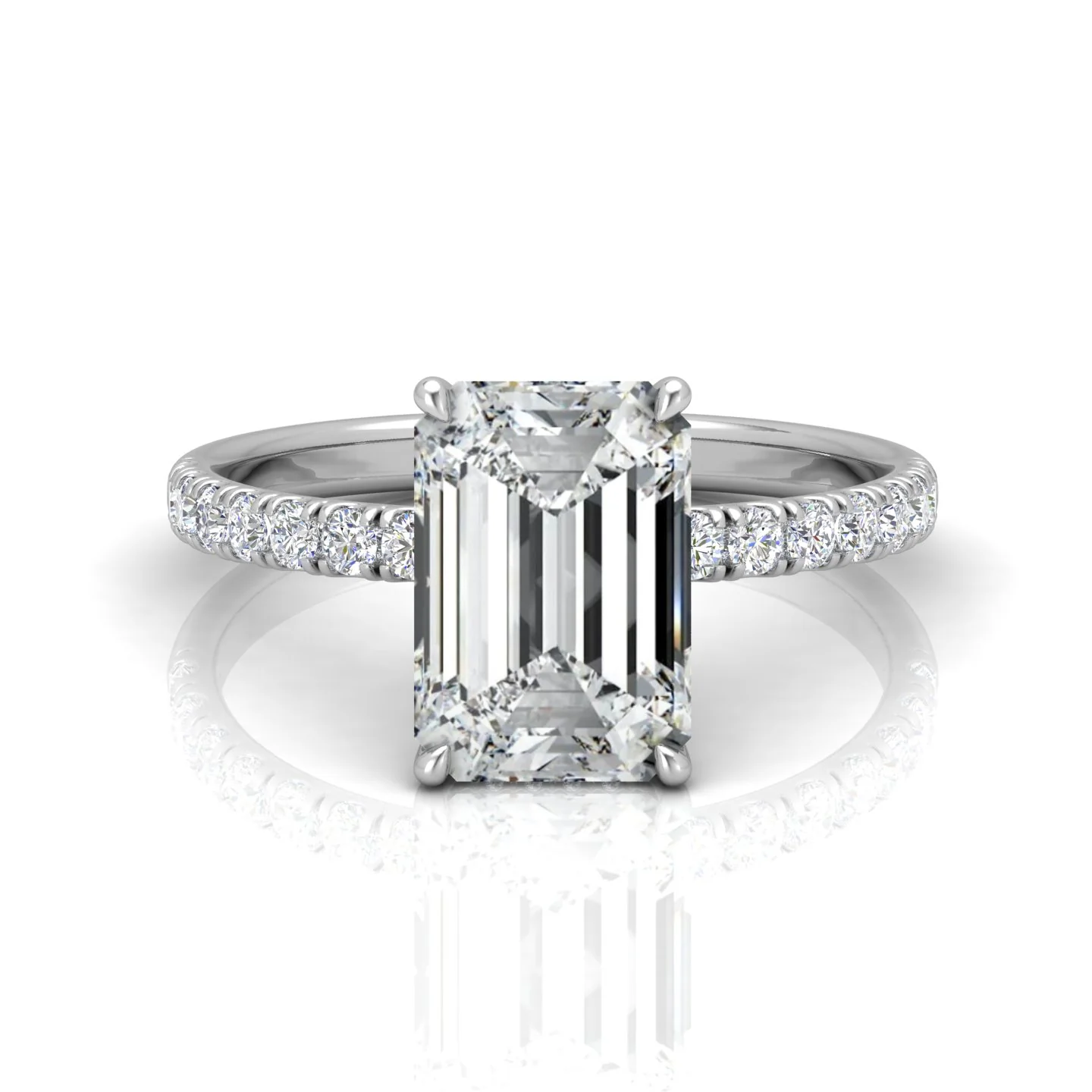 Classic Hidden Halo Pave Set Engagement Ring - Emerald - Image 16