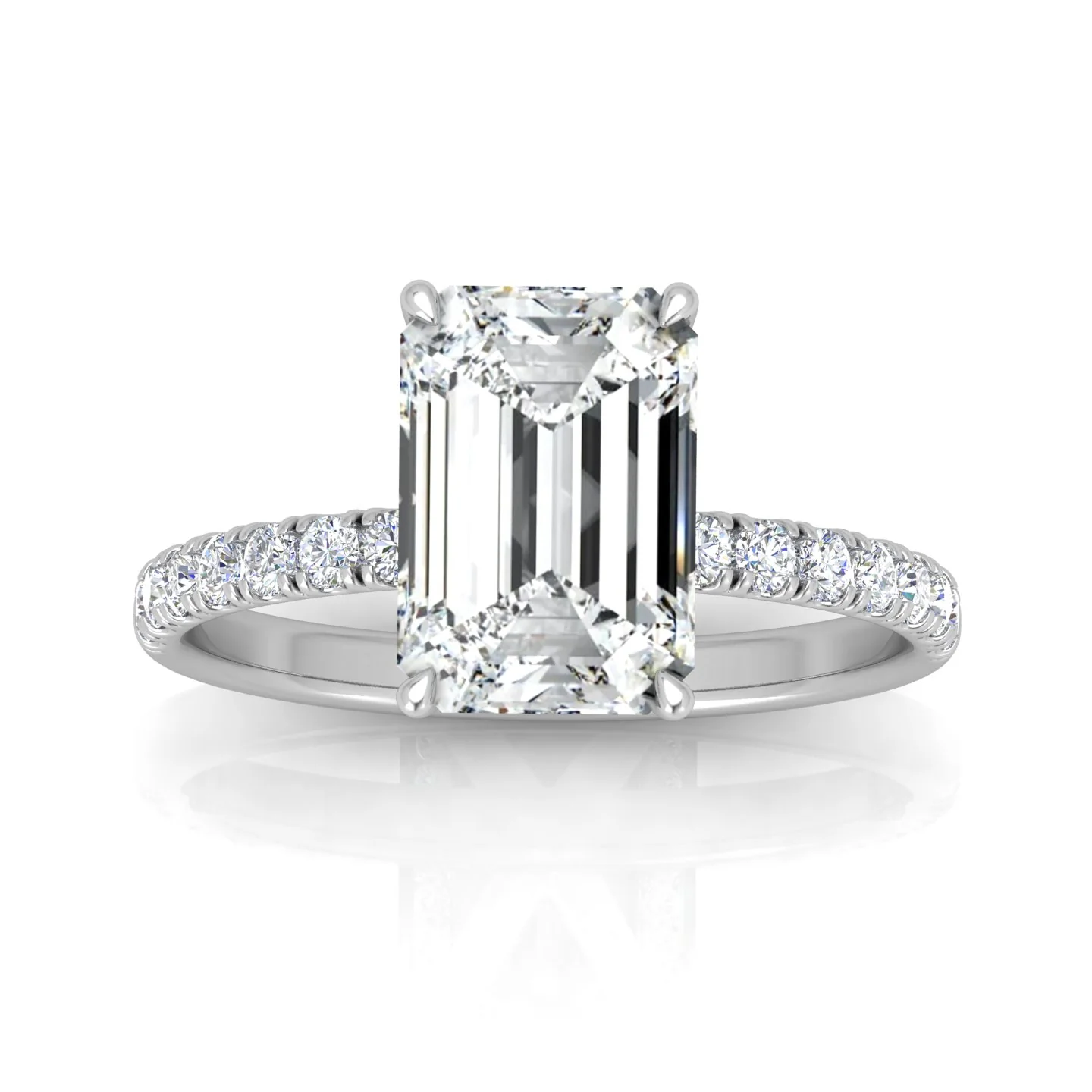 Classic Hidden Halo Pave Set Engagement Ring - Emerald - Image 6