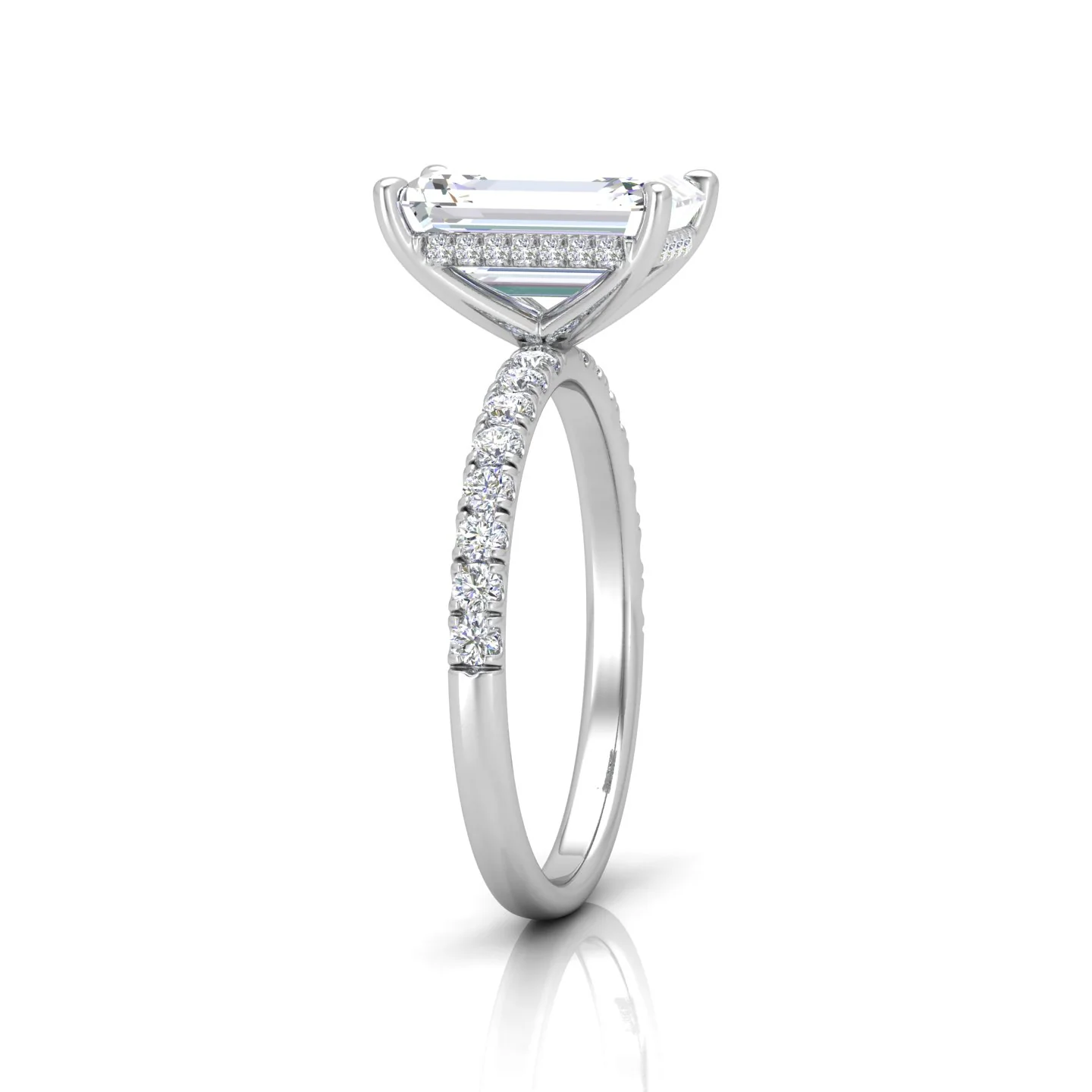 Classic Hidden Halo Pave Set Engagement Ring - Radiant - Image 4
