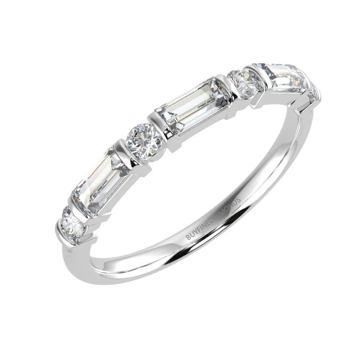 Classic Round and Baguette Diamond Half eternity Ring in Platinum & 18K Gold - 0.50ct - 1.00ct