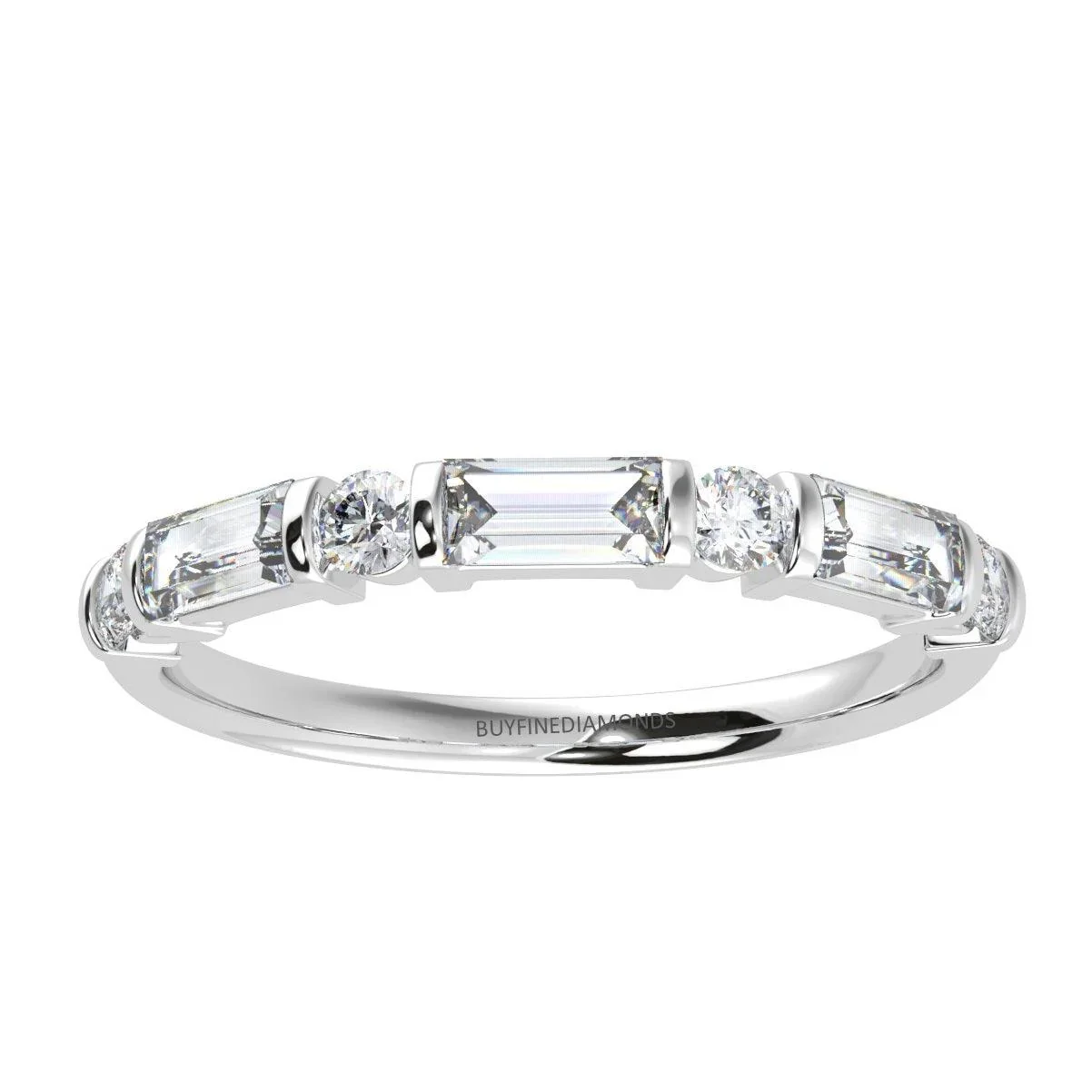 Classic Round and Baguette Diamond Half eternity Ring in Platinum & 18K Gold - 0.50ct - 1.00ct - Image 3