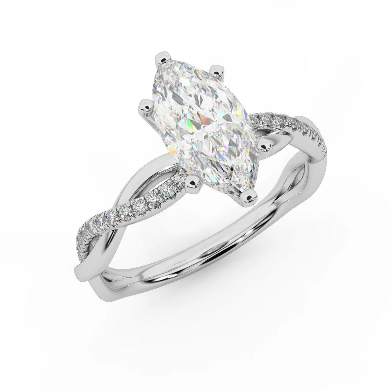 Clearance ! Best Quality 3.20Ct Marquise & Side Diamond Twisted Engagement Ring - Image 5