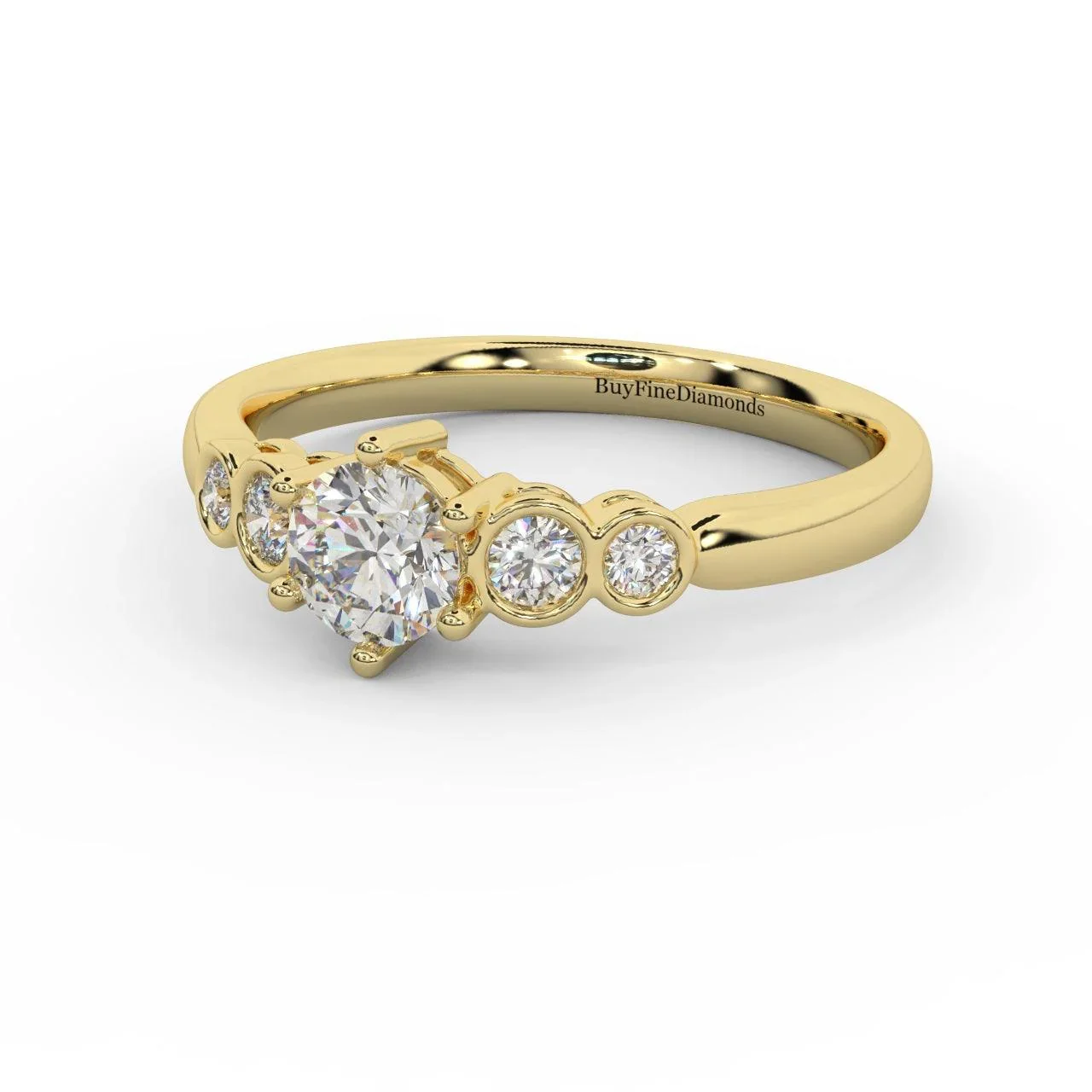 0.60 Ct Natural Round Diamond Engagement Ring With Side Stone, Platinum , 9K, 18K Gold - Image 5