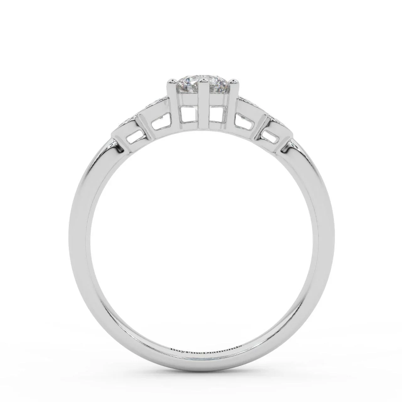 0.60 Ct Natural Round Diamond Engagement Ring With Side Stone, Platinum , 9K, 18K Gold - Image 9