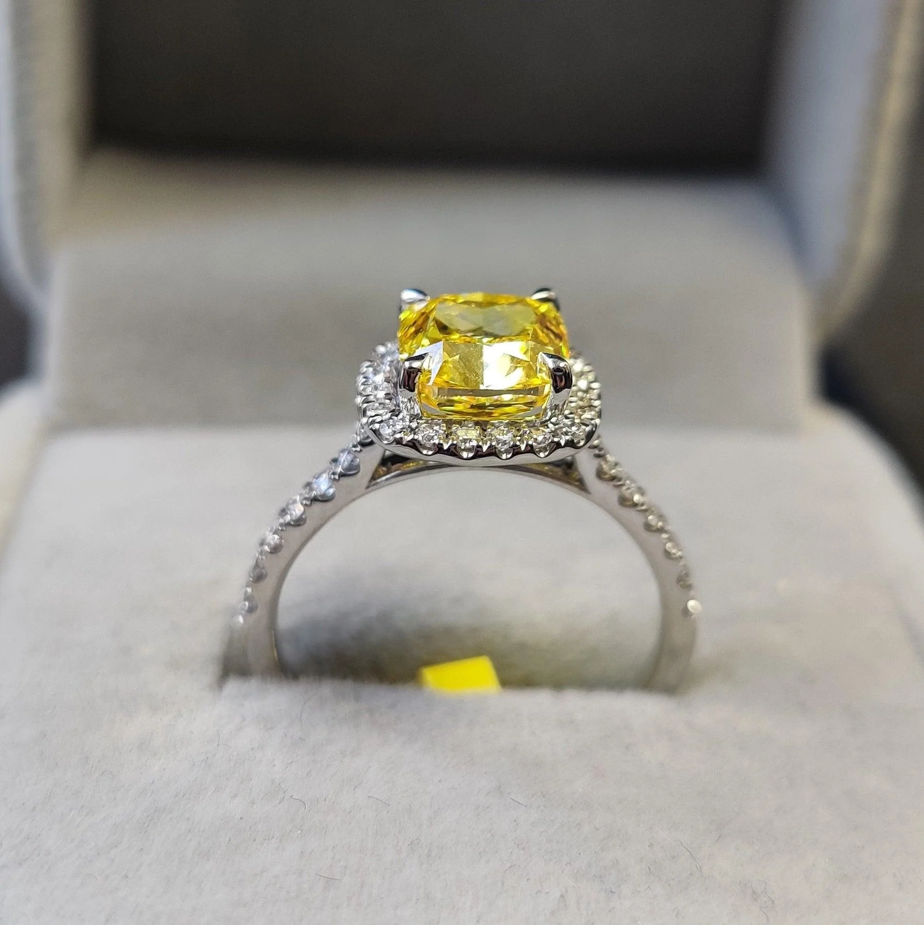 IGI CERTIFIED Fancy Vivid Yellow 2.40CT Cushion Diamond Halo Engagement Ring, Platinum - Image 6
