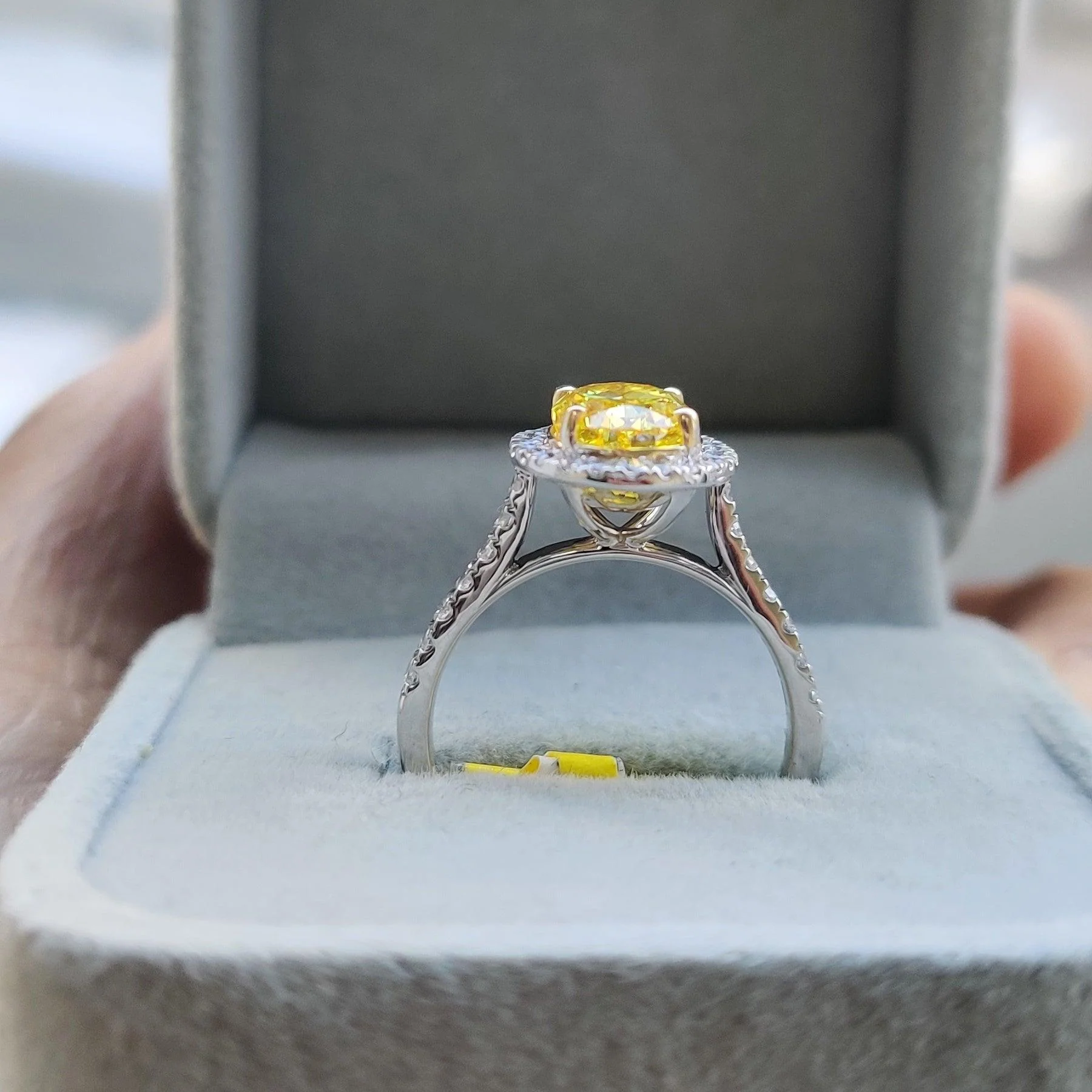 Fancy Vivid Yellow 2.54CT Oval Diamond Halo Engagement Ring, Platinum - Image 7