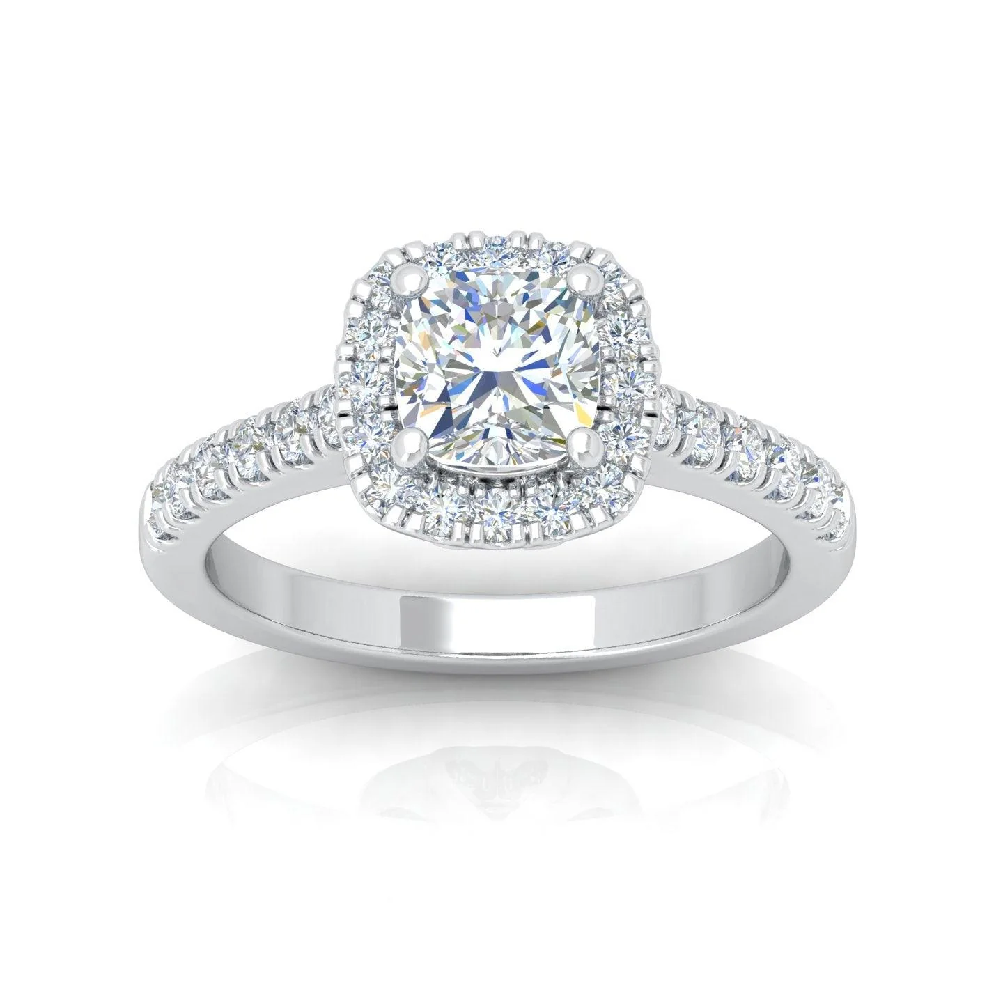 Cushion Diamond Halo Engagement Ring in Gold / Platinum 1.50Ct - Image 3