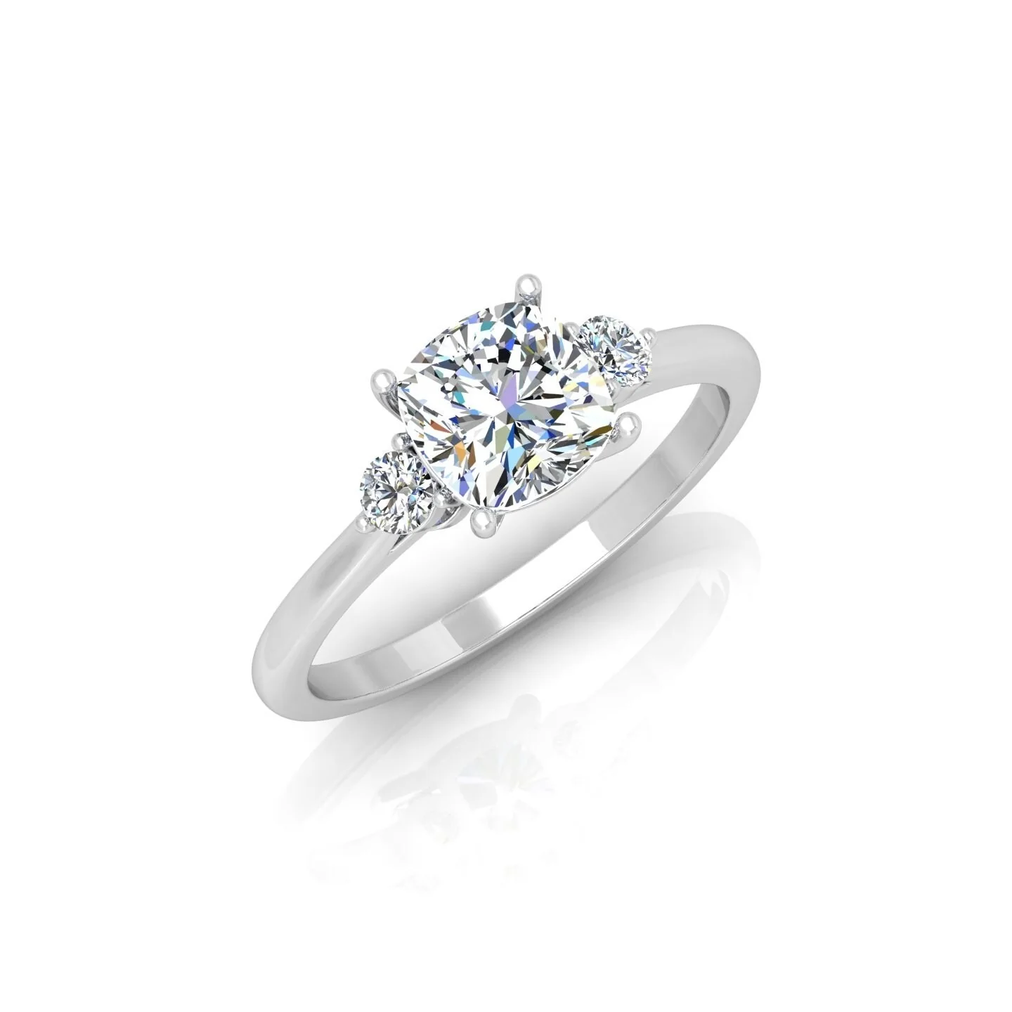 2.00CT IGI Certified Lab Grown Cushion & Round Diamond Trilogy Ring in Platinum - Image 4
