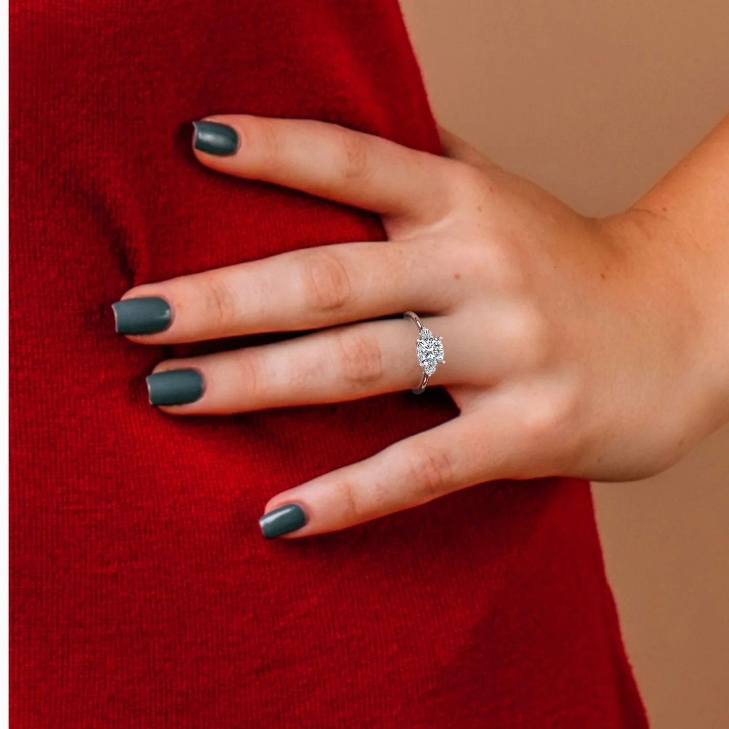 2.00CT IGI Certified Lab Grown Cushion & Round Diamond Trilogy Ring in Platinum - Image 5