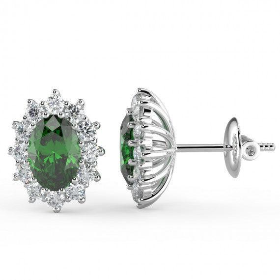 Emerald & Diamond Cluster Earring Heavy White Gold - Image 2