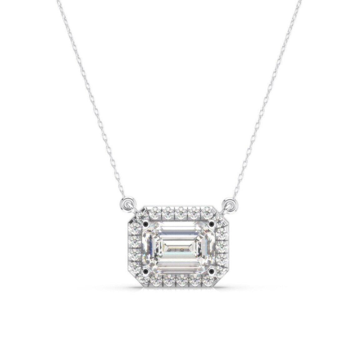F/VVS 2.25Ct Emerald Diamond Halo Pendant Necklace for Women - Image 2