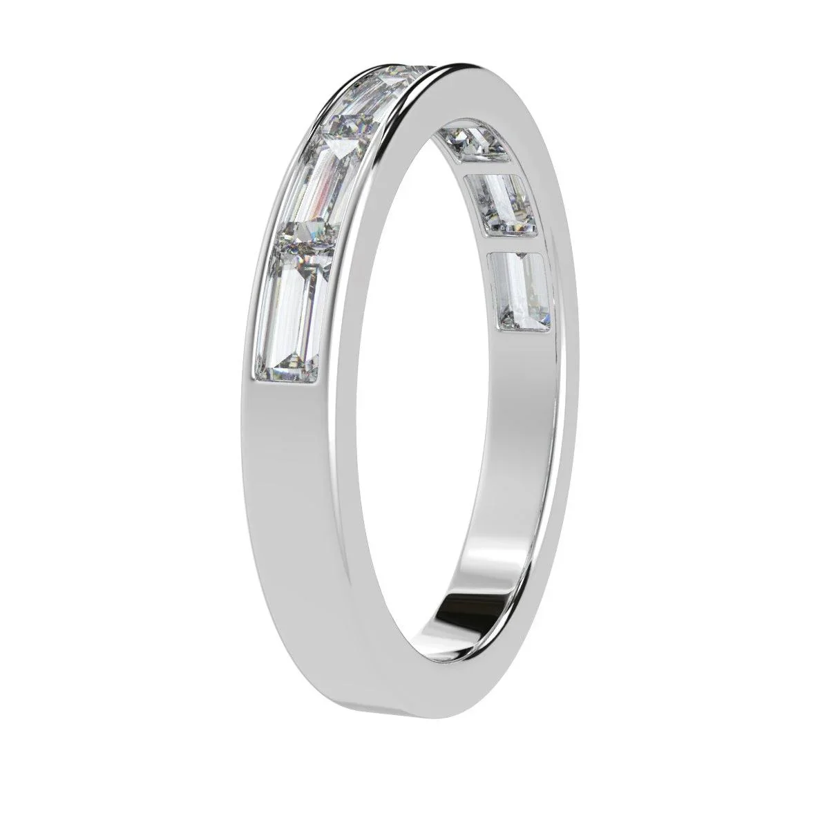 Baguette Diamond Half Eternity Ring - Horizontal Way in Platinum/18K Gold - 0.50ct - 1.00ct - Image 3