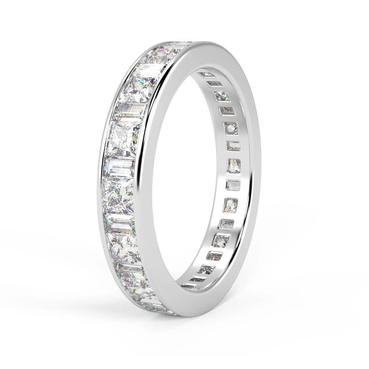 F/VS Princess & Baguette Diamond Full Eternity Ring For women Crafted in Gold And Platinum 1.00 - 2.00 Ct - Image 3