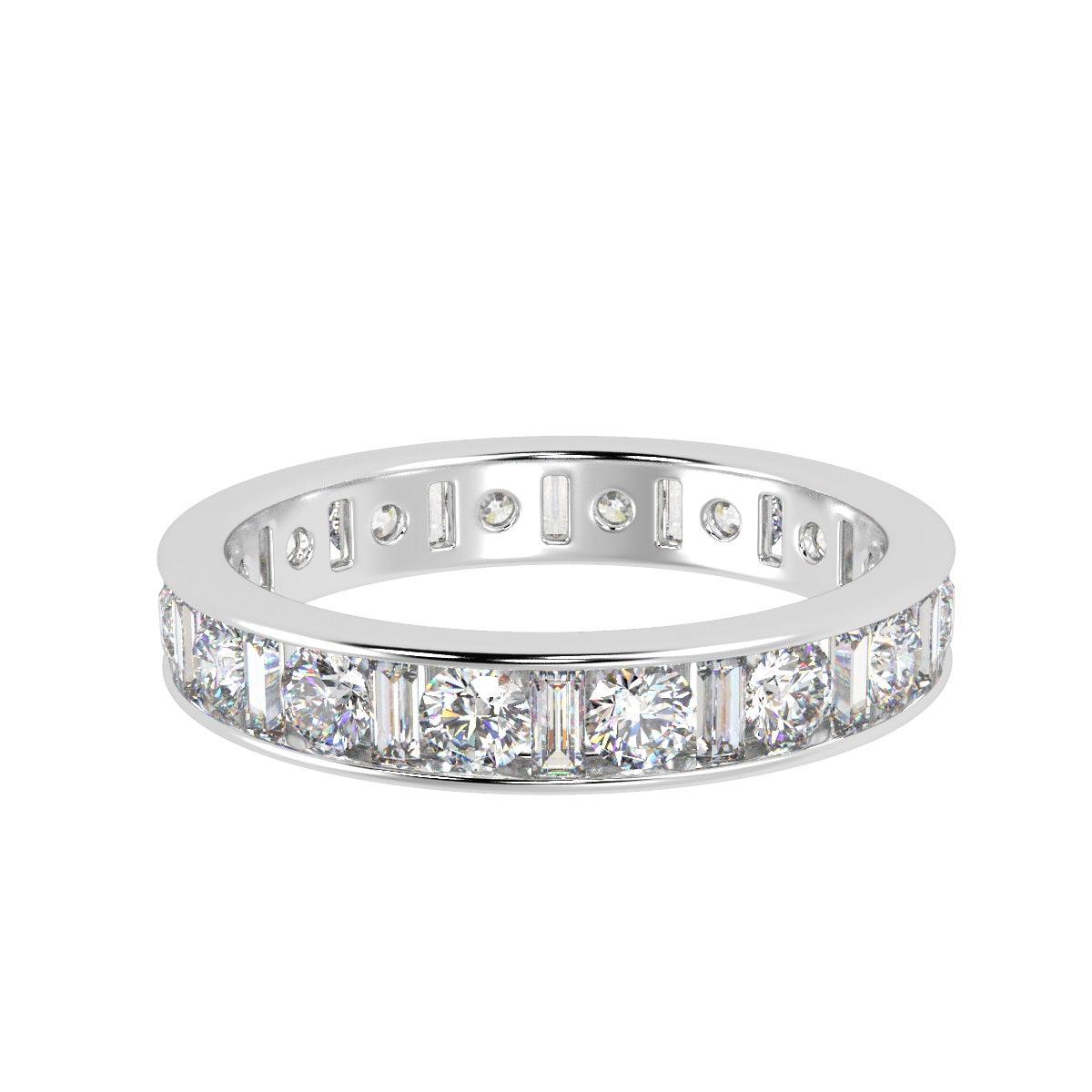 F/VS Round & Baguette Diamond Full Eternity Ring For women Crafted in 18k Gold And Platinum 1.00 - 2.00 Ct - Image 5