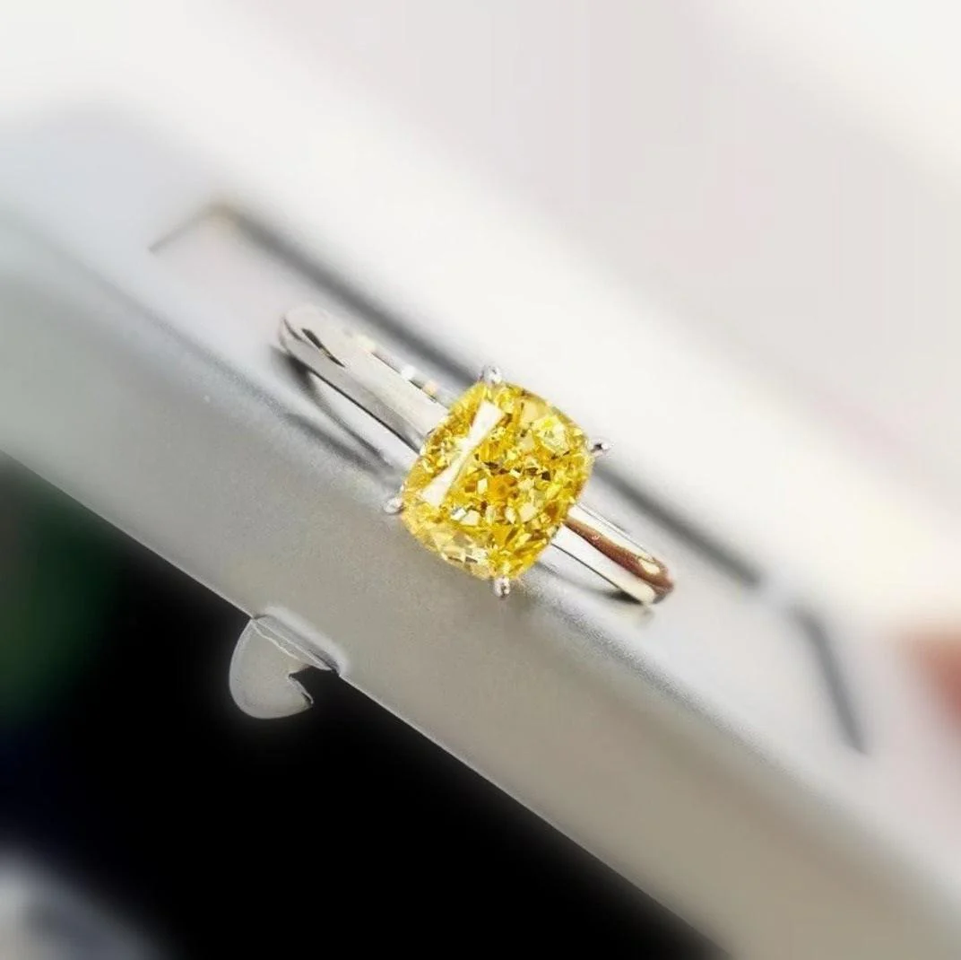 Certified 1.00CT Fancy Vivid Yellow Cushion Diamond Solitaire Ring 18k White Gold - Image 3