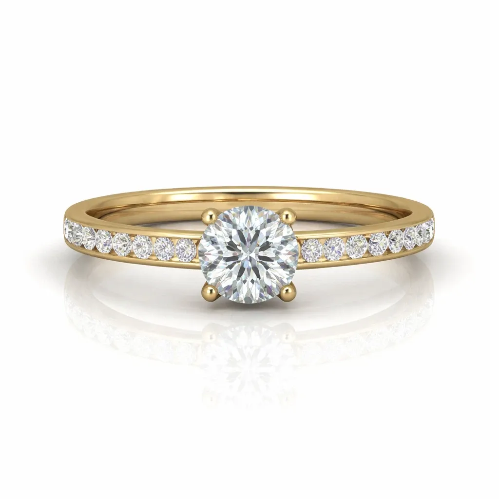 GIA Certified 1.25CT Round with Side Diamond Channel Set Engagement Ring In 18K Yellow Gold - Image 6