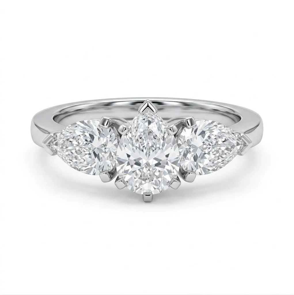 GIA Certified 1.50CT F/SI Pear Diamond Trilogy Engagement Ring - Image 3