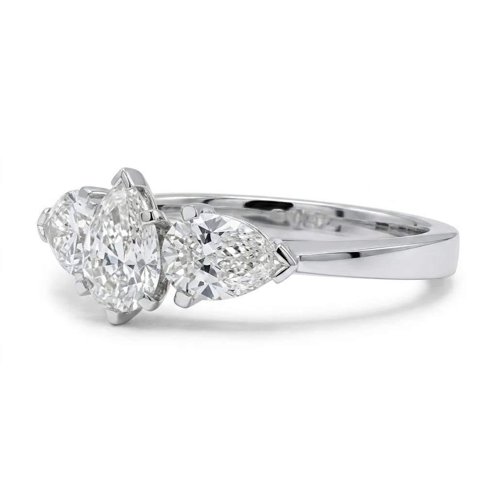 GIA Certified 1.50CT F/SI Pear Diamond Trilogy Engagement Ring - Image 6