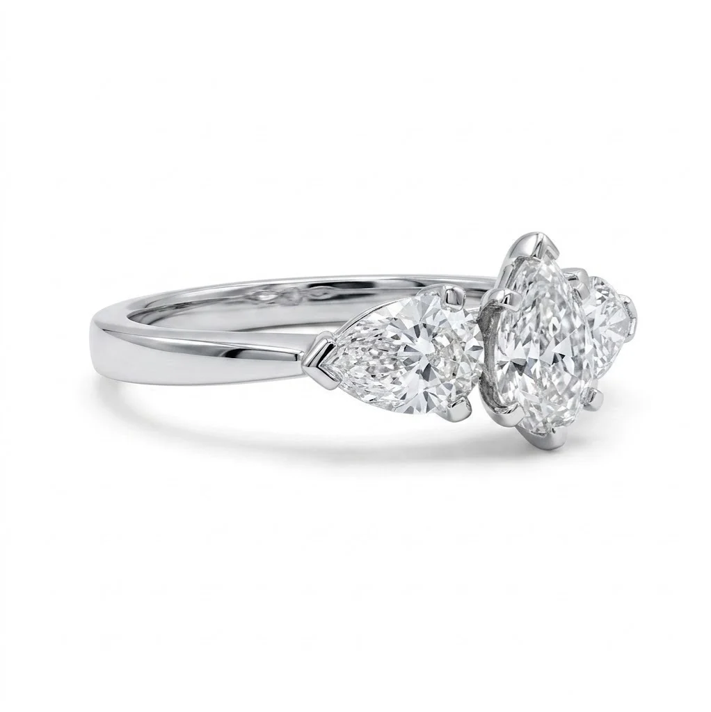 GIA Certified 1.50CT F/SI Pear Diamond Trilogy Engagement Ring - Image 7