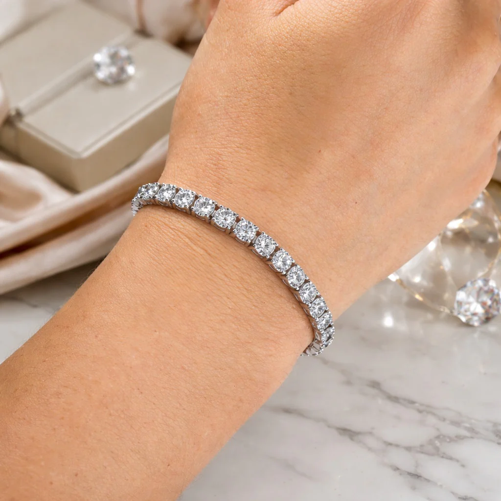 GIA Certified 13.88CT Natural Round Diamond Tennis Bracelet In Platinum