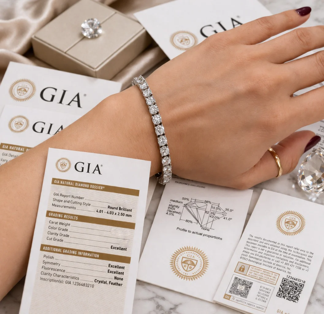 GIA Certified 13.88CT Natural Round Diamond Tennis Bracelet In Platinum - Image 2